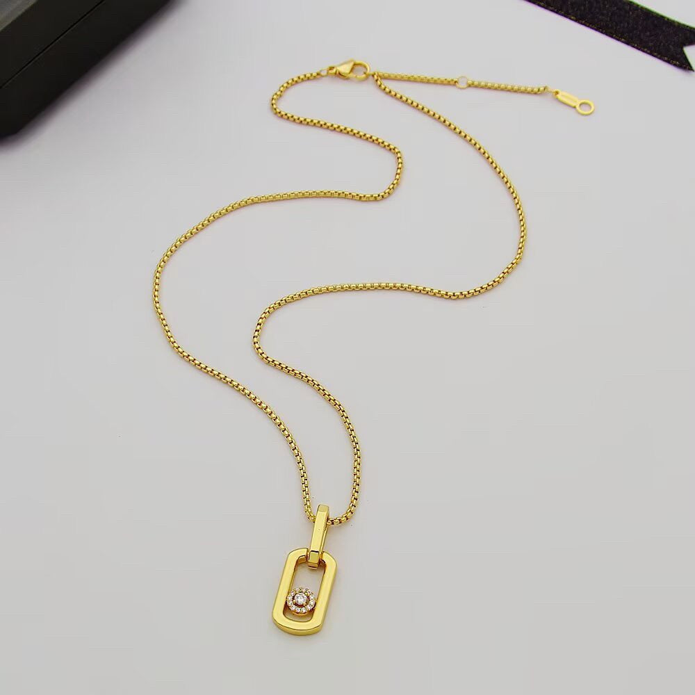 [Eternal Jewelry]So Move Paper‑Clip Sliding Diamond Necklace