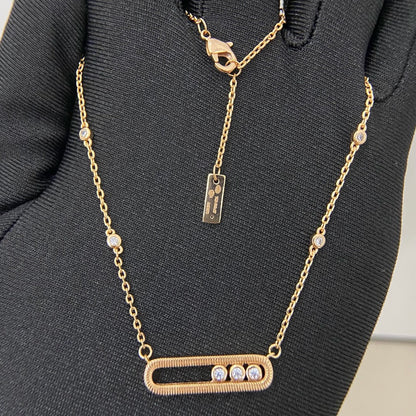 [Eternal Jewelry] Baby Move Pavé Diamond‑Set Three‑Stone Sliding Necklace
