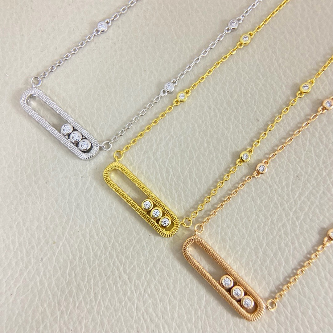 [Eternal Jewelry] Baby Move Pavé Diamond‑Set Three‑Stone Sliding Necklace