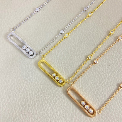 [Eternal Jewelry] Baby Move Pavé Diamond‑Set Three‑Stone Sliding Necklace