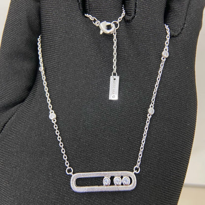 [Eternal Jewelry] Baby Move Pavé Diamond‑Set Three‑Stone Sliding Necklace