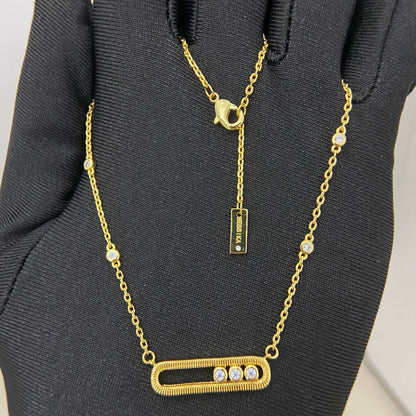 [Eternal Jewelry] Baby Move Pavé Diamond‑Set Three‑Stone Sliding Necklace