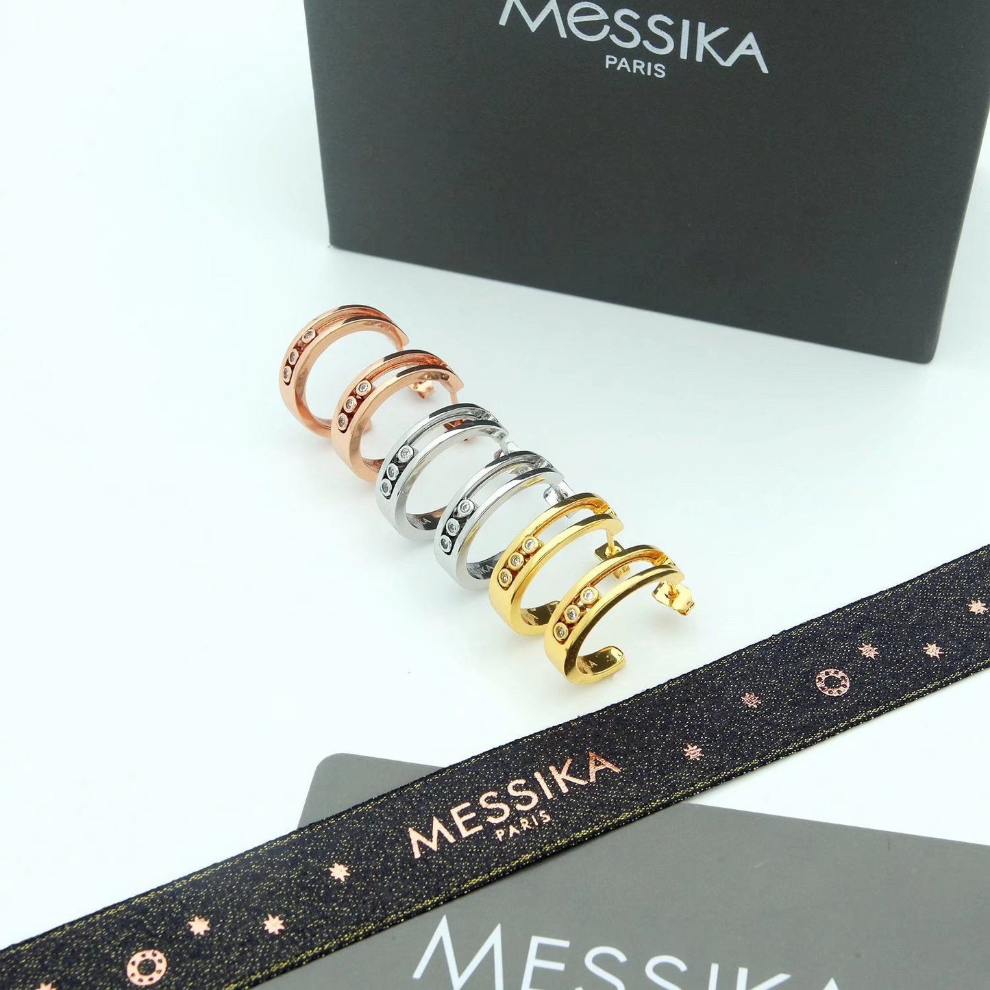[Eternal Jewelry] Move Double Hoop Earrings, 3 Movable Stones
