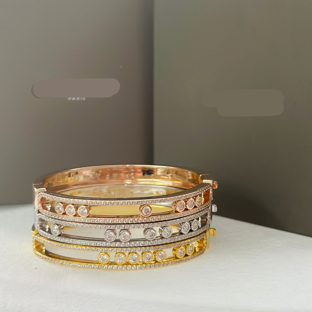 [Eternal Jewelry]Move Classique 7‑Moving‑Diamond Bangle, Double‑Row Pavé Setting