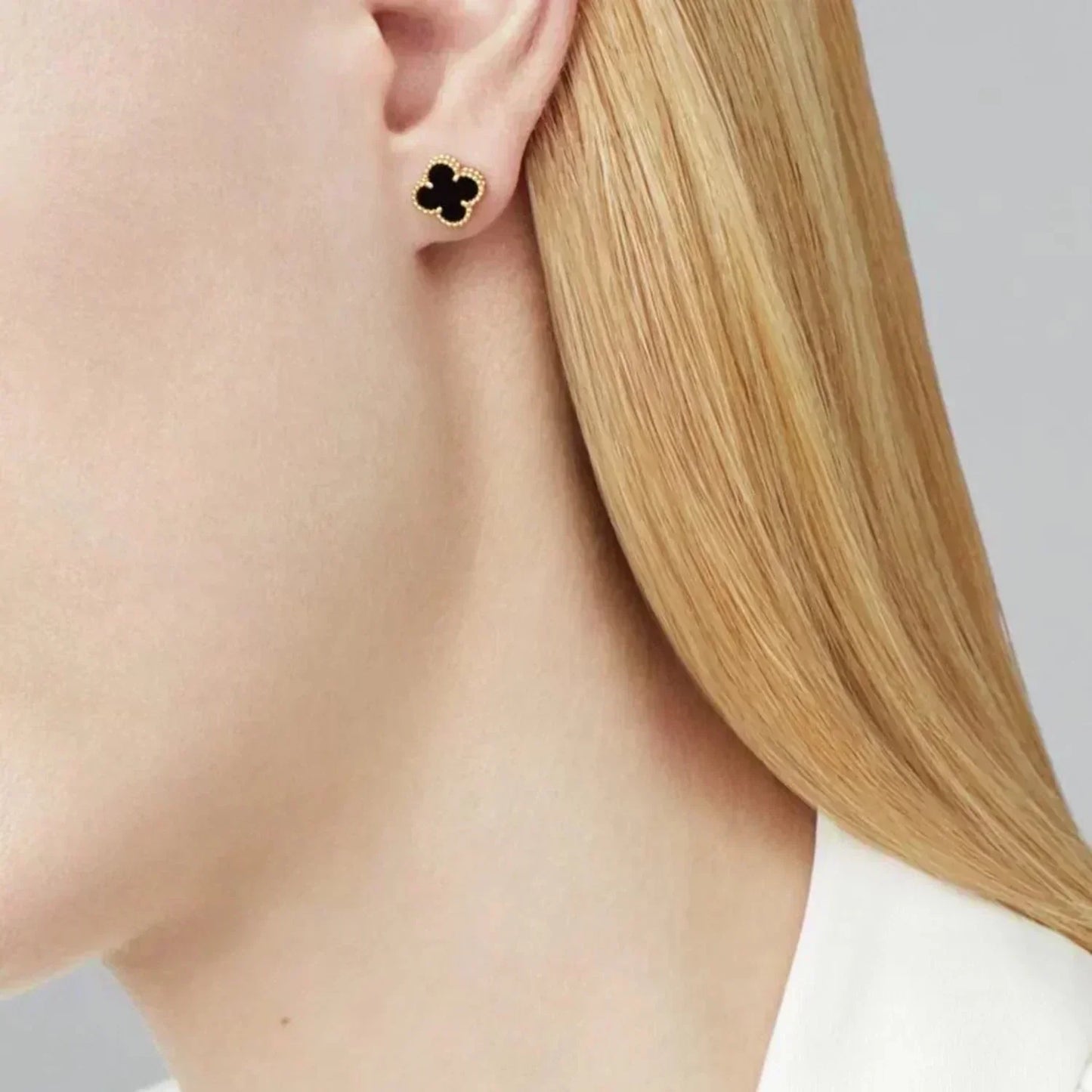 [Eternal Jewelry]CLOVER MINI 9.5MM BLACK MOP EARRINGS