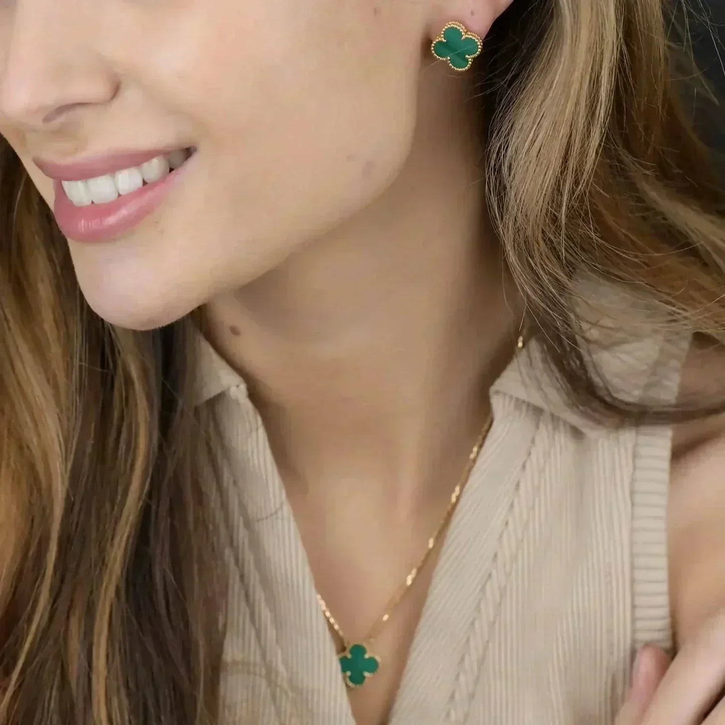 [Eternal Jewelry]CLOVER MINI 9.5MM MALACHITE  EARRINGS