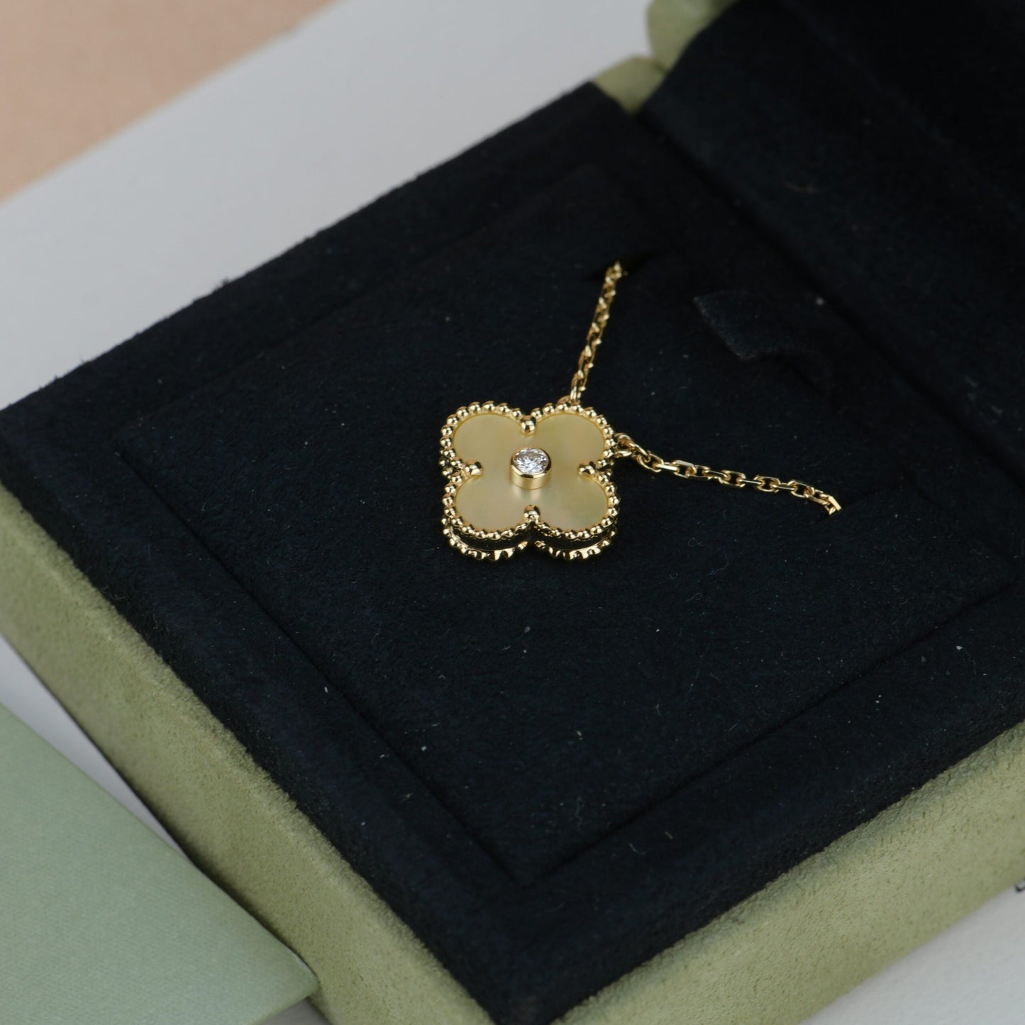 [Eternal Jewelry]CLOVER 15MM DIAMOND GOLD MOTHER OF PEARL NECKLACE