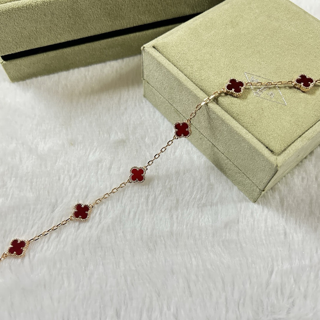 [Eternal Jewelry]CLOVER 6 MOTIF RED AGATE BRACELET