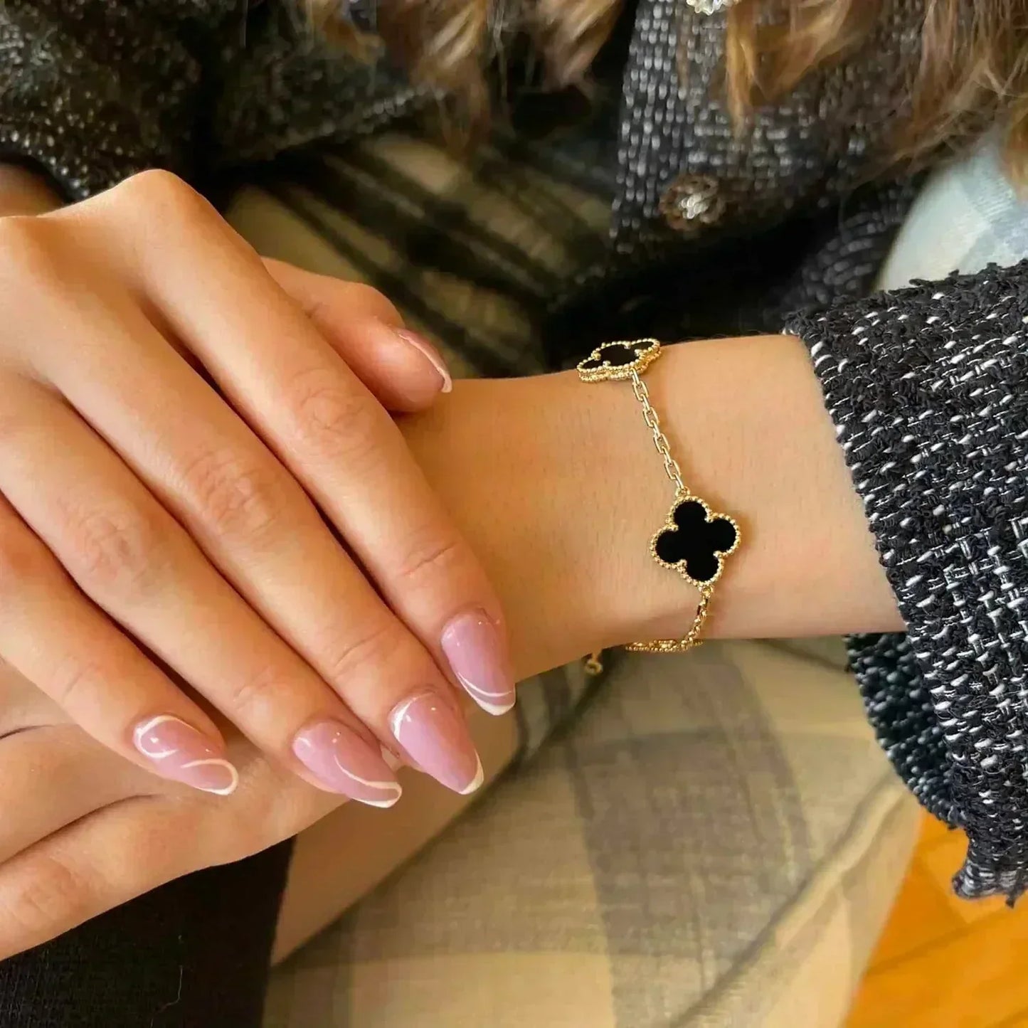 [Eternal Jewelry]CLOVER  5 MOTIFS BLACK ONYX BRACELET