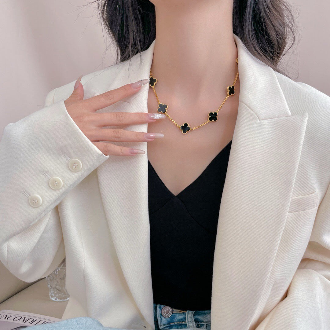 [Eternal Jewelry]CLOVER 10 MOTIFS ONYX NECKLACE