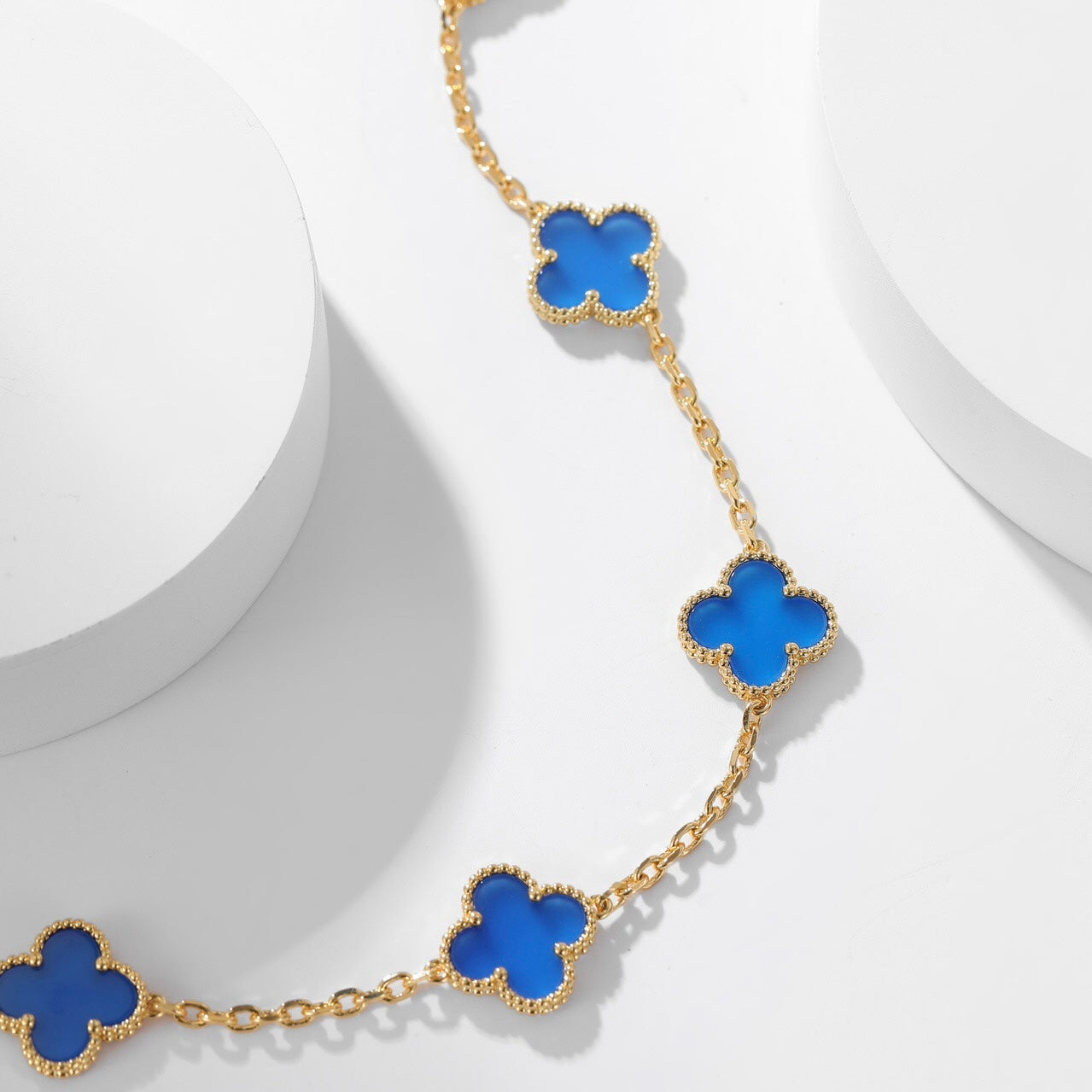 [Eternal Jewelry]CLOVER 10 MOTIFS BLUE AGATE NECKLACE