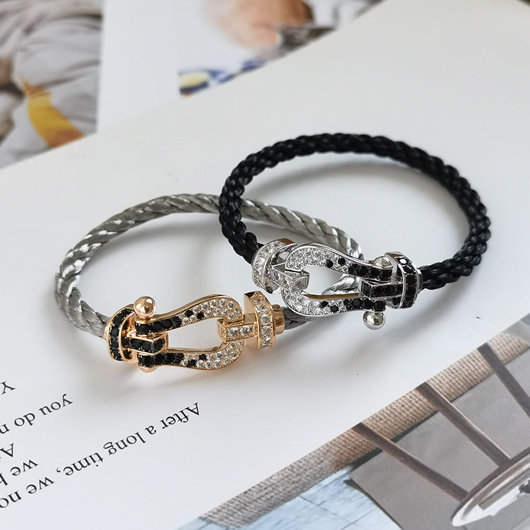 [Eternal Jewelry]FORCE LARGE HORSESHOE BLACK WHITE DIAMOND BRACELET ROSE GOLD