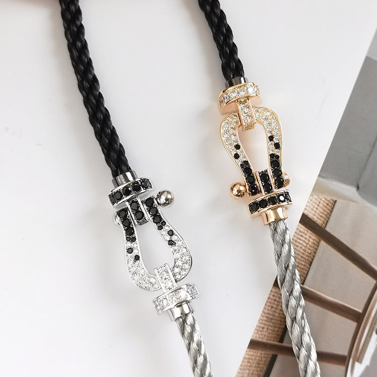 [Eternal Jewelry]FORCE LARGE HORSESHOE BLACK WHITE DIAMOND BRACELET SILVER