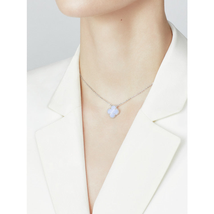 [Eternal Jewelry]CLOVER 15MM BLUE CHALCEDONY NECKLACE SILVER