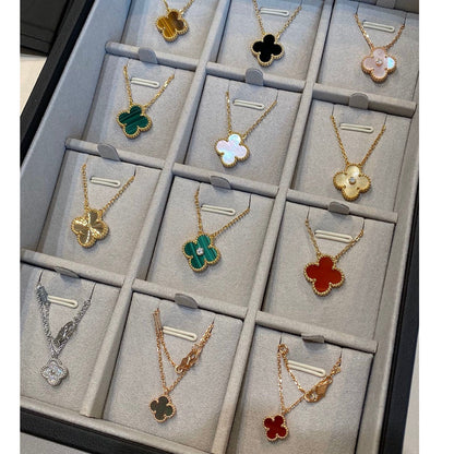 [Eternal Jewelry]CLOVER 15MM BLACK ONYX SINGLE FLOWER NECKLACE