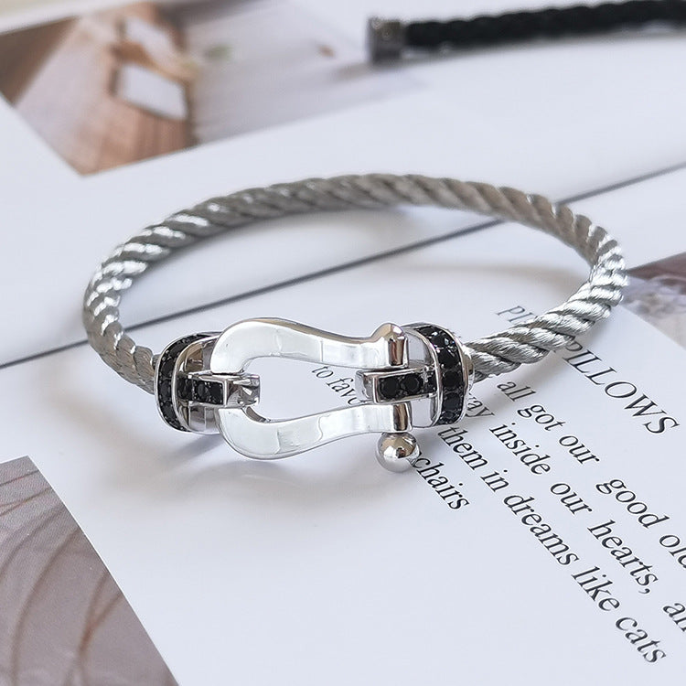 [Eternal Jewelry]FORCE LARGE HORSESHOE BLACK DIAMOND BRACELET SILVER
