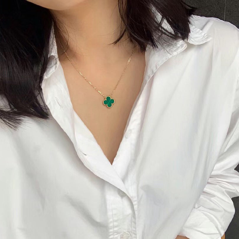 [Eternal Jewelry]CLOVER 15MM MALACHITE SINGLE FLOWER  NECKLACE