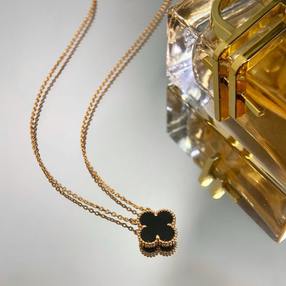 [Eternal Jewelry]CLOVER 15MM BLACK ONYX SINGLE FLOWER NECKLACE