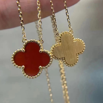 [Eternal Jewelry]CLOVER 15MM CARNELIAN SINGLE FLOWER NECKLACE