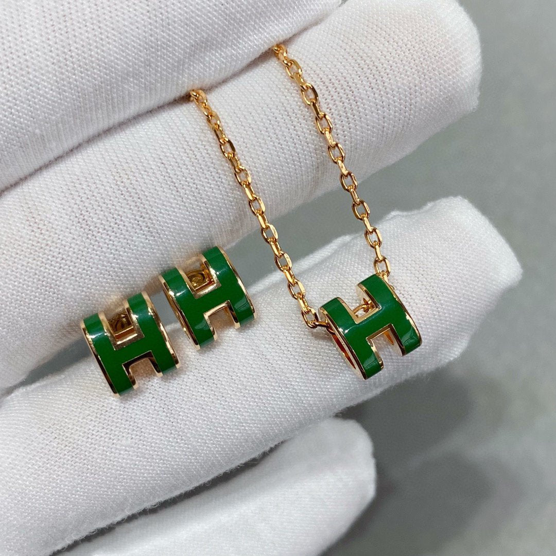 [Eternal Jewelry]POP H GREEN NECKLACE SILVER AND GOLD