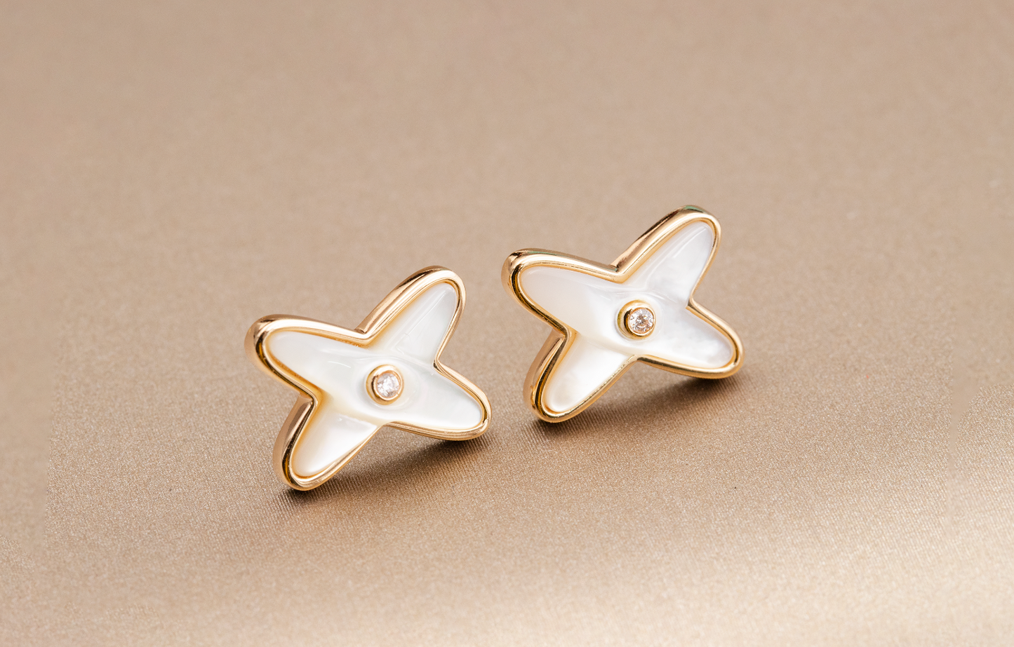 [Eternal Jewelry]JEUX DE WHITE MOP ROSE GOLD DIAMOND EARRINGS