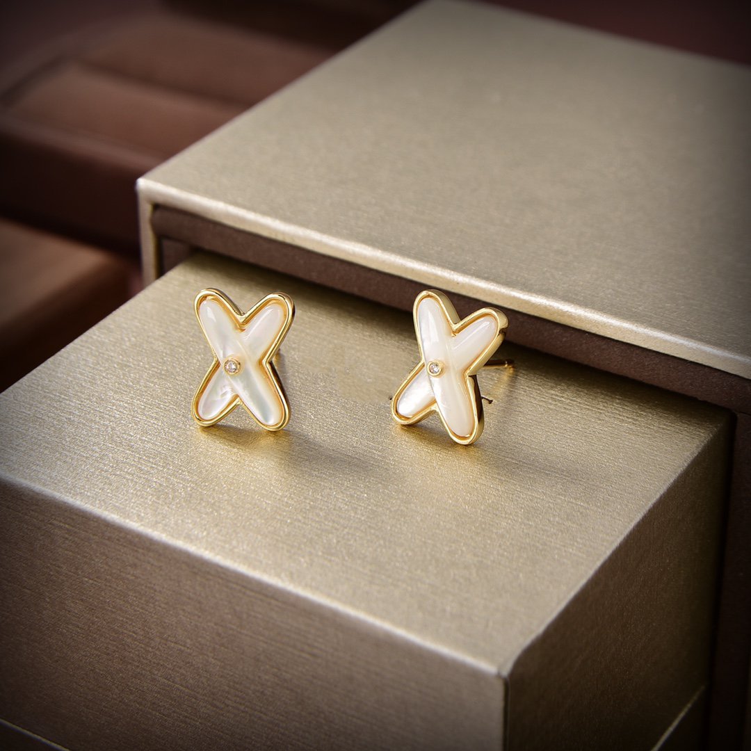 [Eternal Jewelry]JEUX DE WHITE MOP GOLD DIAMOND EARRINGS