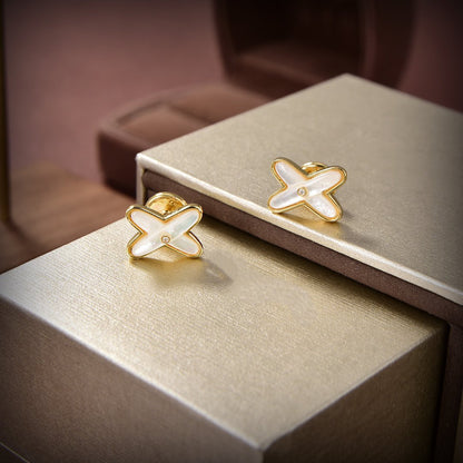 [Eternal Jewelry]JEUX DE WHITE MOP GOLD DIAMOND EARRINGS