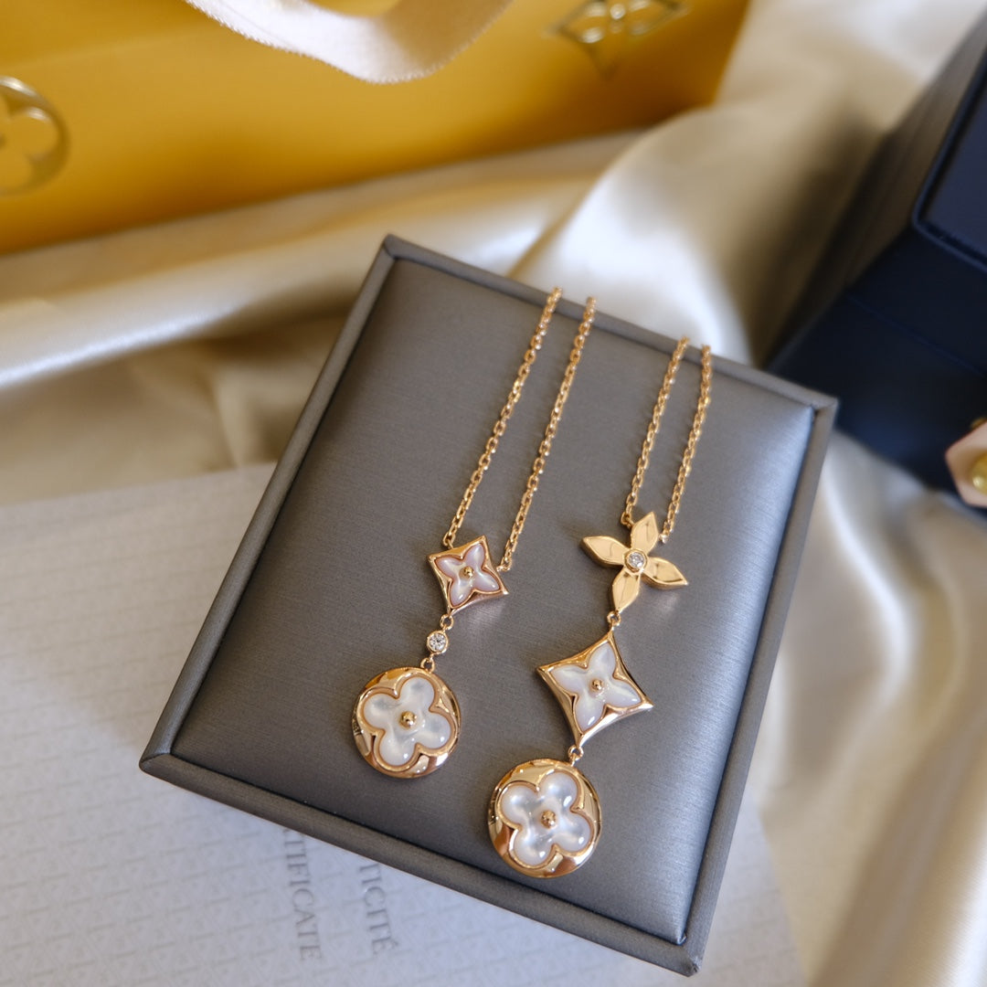 [Eternal Jewelry]COLOR BLOSSOM LARIAT NECKLACE PINK GOLD WHITE MOTHER PEARL AND DIAMOND
