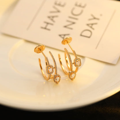 [Eternal jewelry]CREOLES MY TWIN 2 RANGS SILVER DIAMOND EARRINGS