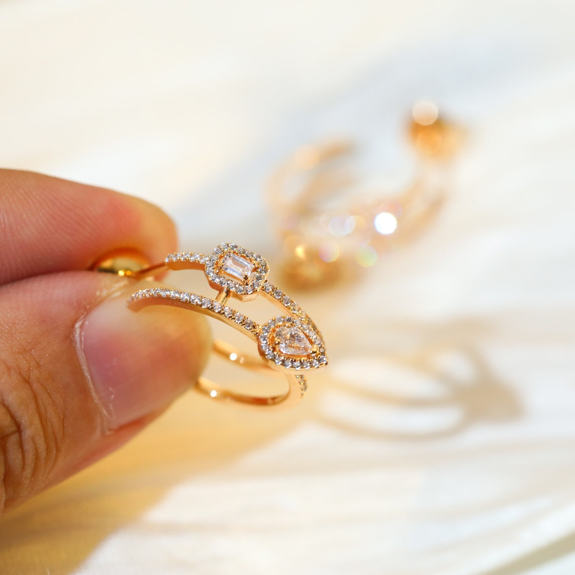 [Eternal jewelry]CREOLES MY TWIN 2 RANGS SILVER DIAMOND EARRINGS