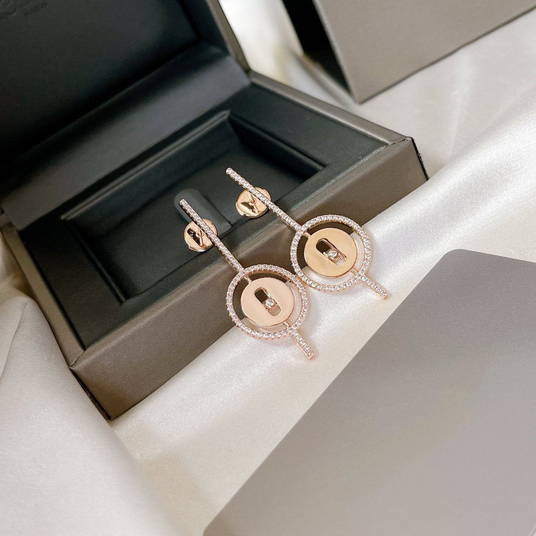 [Eternal jewelry]LUCKY MOVE ARROW PINK GOLD DIAMOND EARRINGS