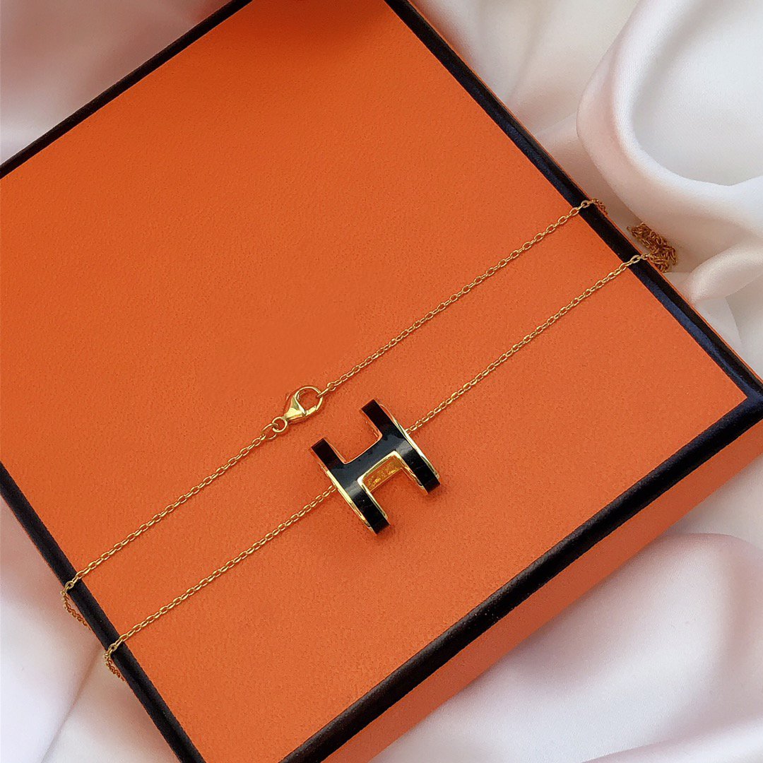 [Eternal Jewelry]HM CLIC BLACK ENAMEL GOLD NECKLACE