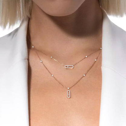 [Eternal jewelry]2 Rows Rose Gold Diamond Pave_ Necklace Move Uno