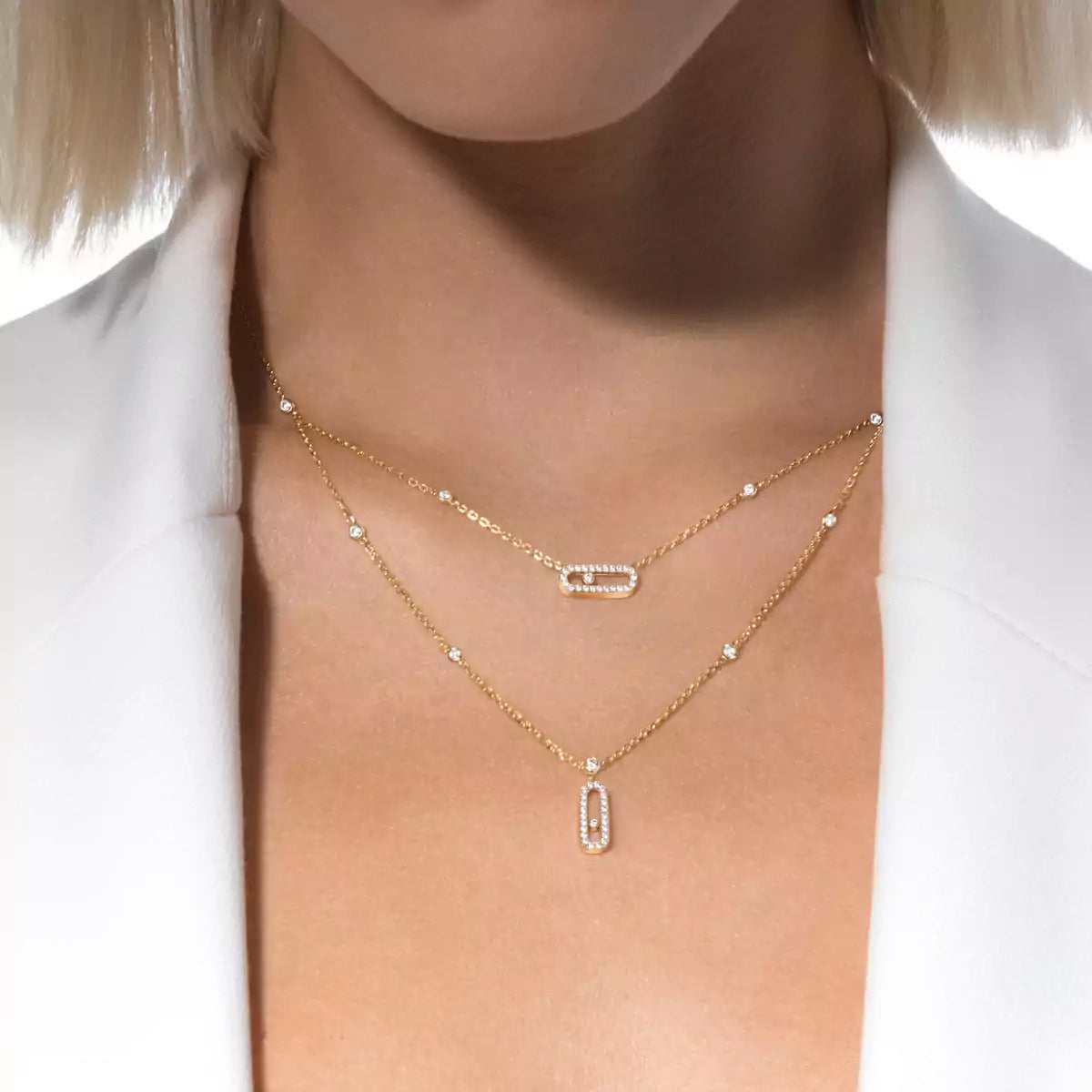 [Eternal jewelry]2 Rows Rose Gold Diamond Pave_ Necklace Move Uno