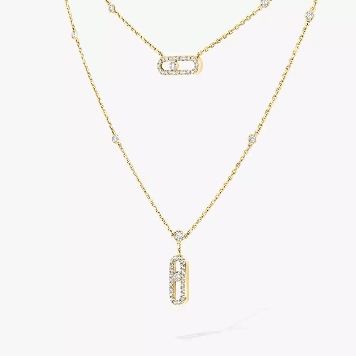 [Eternal jewelry]2 Rows Rose Gold Diamond Pave_ Necklace Move Uno