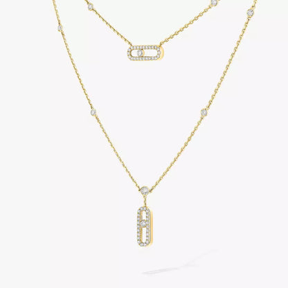 [Eternal jewelry]2 Rows Rose Gold Diamond Pave_ Necklace Move Uno
