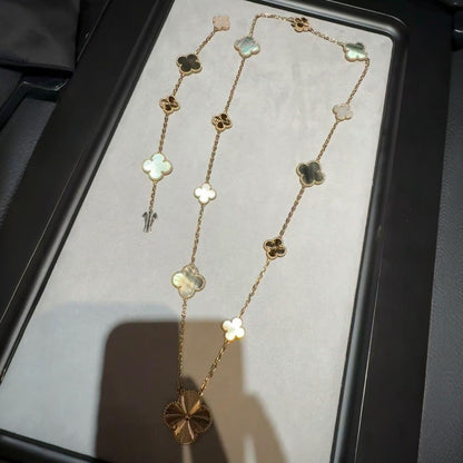 [Eternal Jewelry]DETACHABLE CLOVER 15(11+4) FLOWER ROSE GOLD NECKLACE SET