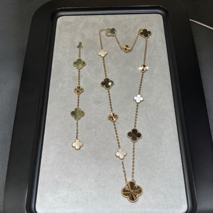 [Eternal Jewelry]DETACHABLE CLOVER 15(11+4) FLOWER ROSE GOLD NECKLACE SET