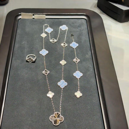 [Eternal Jewelry]DETACHABLE CLOVER 15(11+4) FLOWER SILVER NECKLACE SET