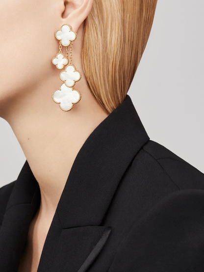 [Eternal Jewelry]CLOVER EARRINGS WHITE MOP 4 MOTIFS GOLD