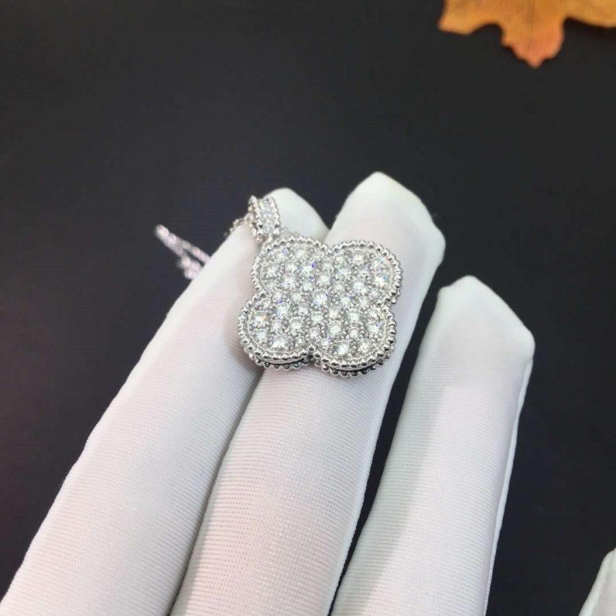 [Eternal Jewelry]CLOVER 25MM SILVER FULL DIAMOND BIG CLOVER NECKLACE