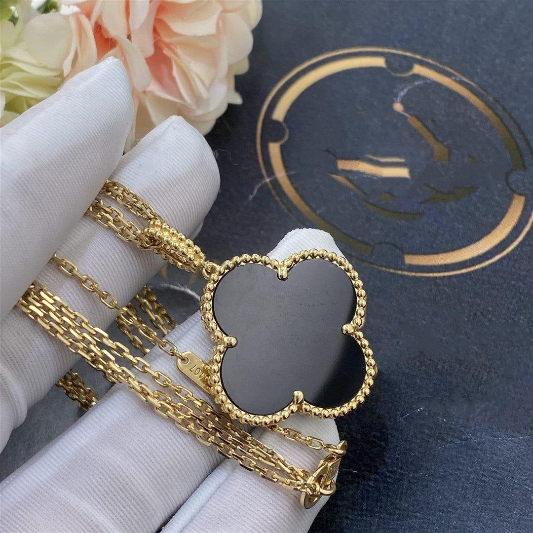 [Eternal Jewelry]CLOVER 25MM GOLD ONYX BIG CLOVER NECKLACE